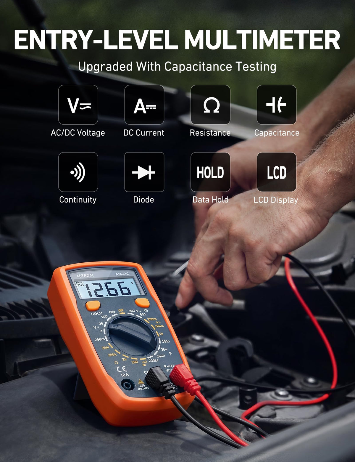 AstroAI Digital Multimeter 2000 Counts with Backlit LCD for DIY Home, Black
