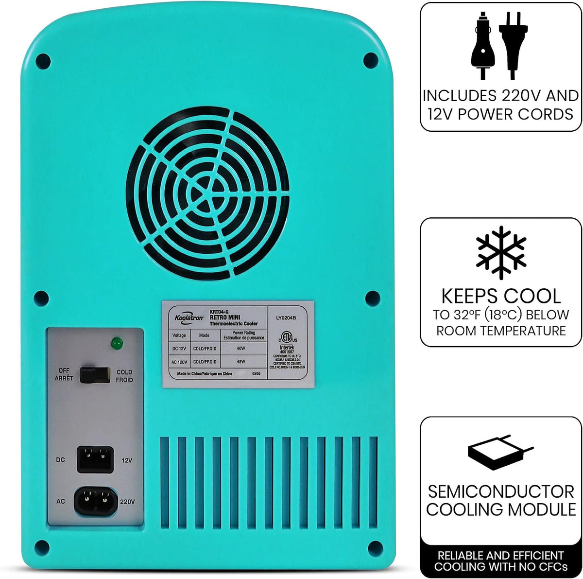 Koolatron Retro Mini Fridge For Bedrooms 12V Portable Cooler Refrigerator 4L Small 6 Can Table Top Quiet Mini Fridges For Skincare Food Drinks Kids Home Car & Travel Black