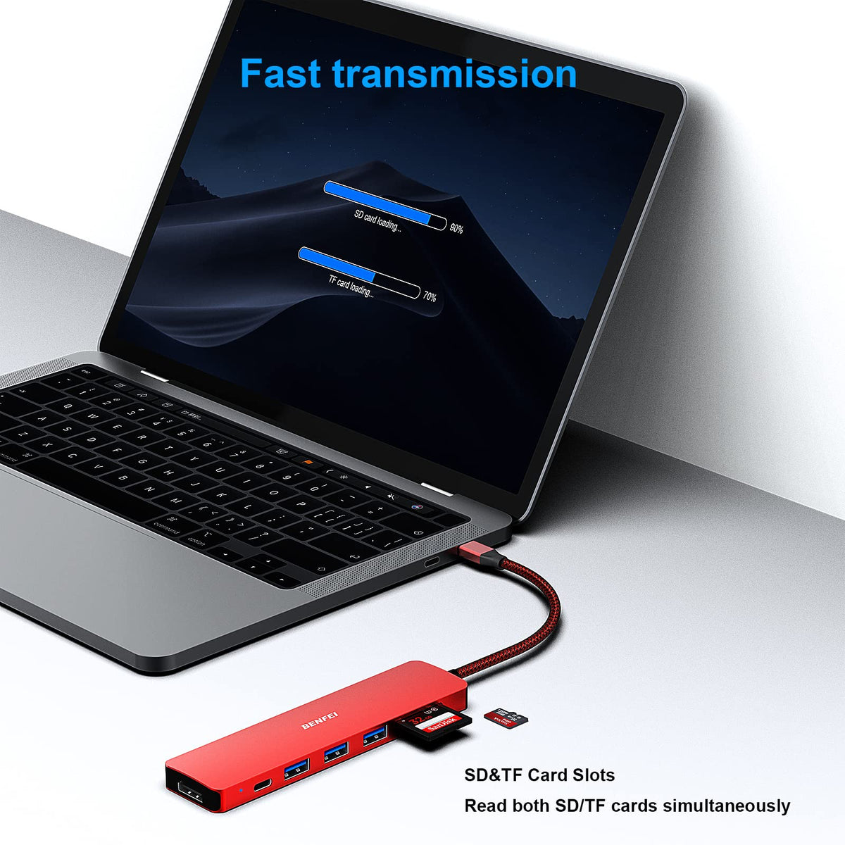 BENFEI USB-C Hub 5-in-1 with 4K HDMI, 3 USB-A 3.2 GEN2 10Gbps, 100W PD, Silicone Woven Cable, Aluminum Case, Compatible with MacBook, iPad, iPhone 15/16 Series