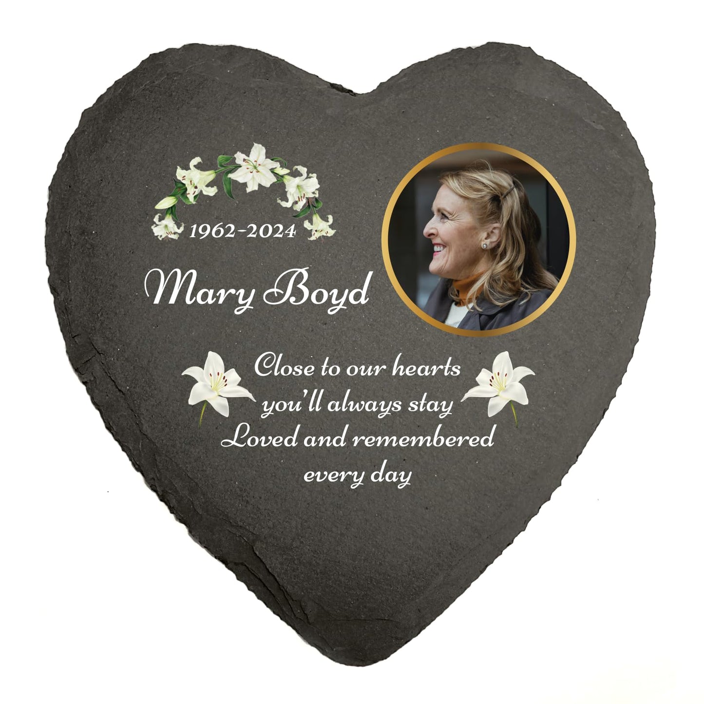 You Personalise Personalised UV Printed Photo Memorial Slate- Custom Message & Photo- Heart Slate, Optional Display Stand- Outdoor & Indoor Use- 100 x 100 mm