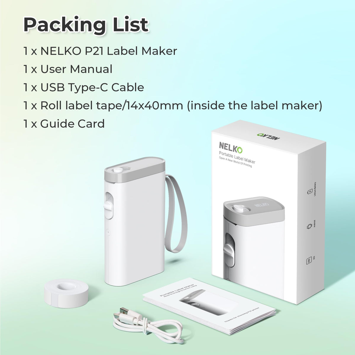 Nelko Label Maker P21 Portable Bluetooth Sticker Printer with Tape, Black