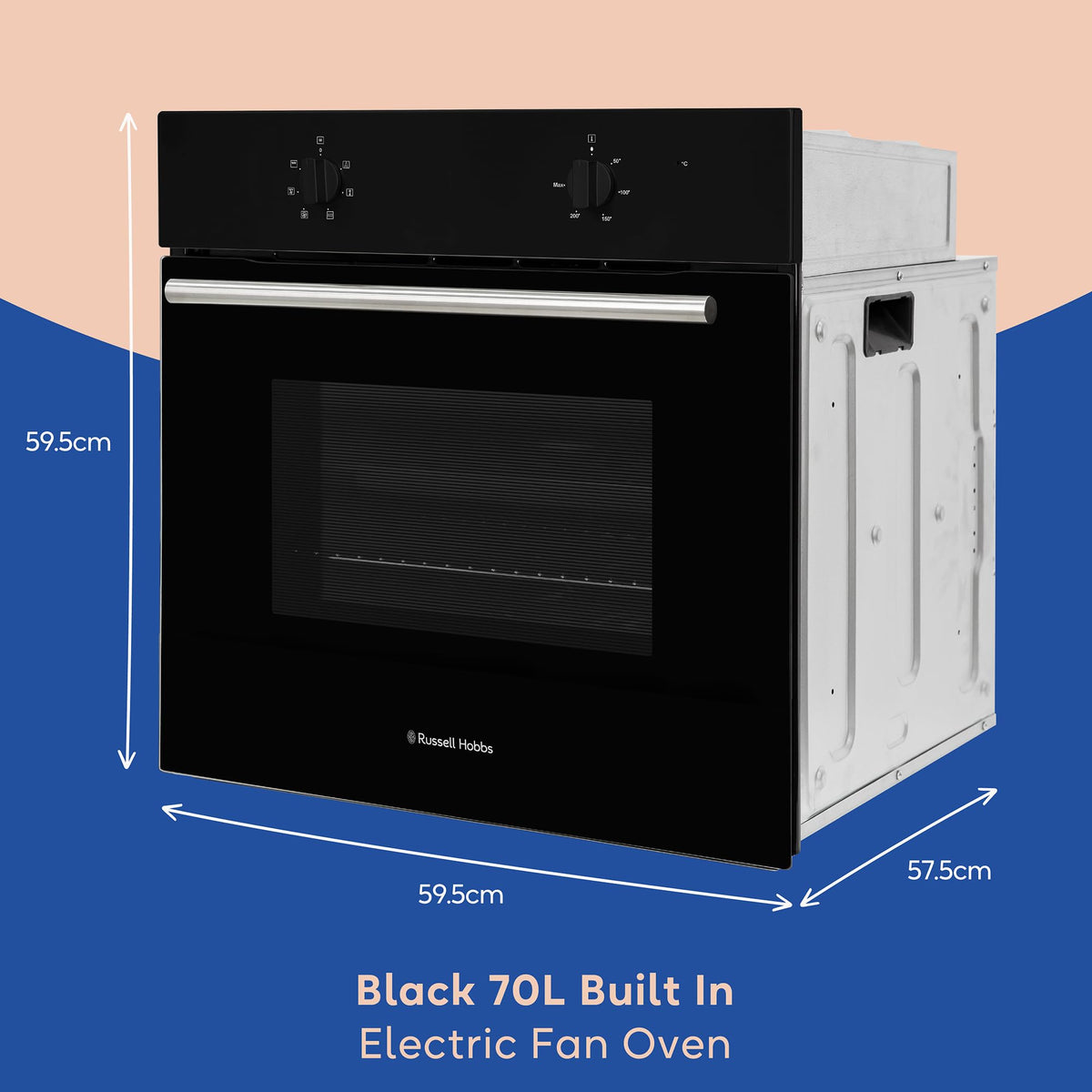 Russell Hobbs 70L, 60cm Wide, Single Electric Built-in Fan Oven and Grill in Stainless Steel, 6 Oven Functions, RHFEO7004SS