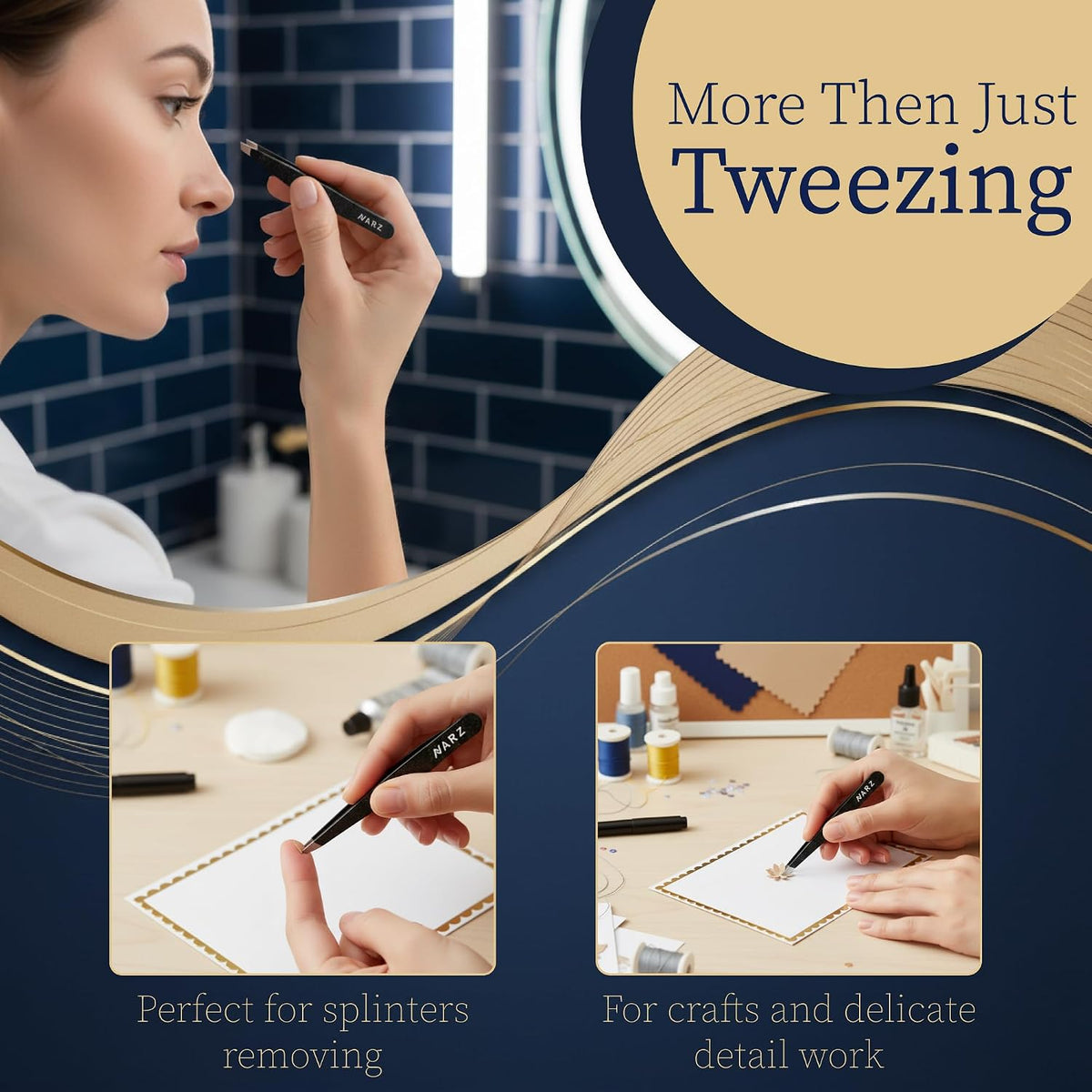 NARZ 1 Piece Professional Tweezer for Facial Hair Women & Men Stainless Steel Precision Tweezers for Ingrown Hair Tweezers for Men & Women (Shiny Black)