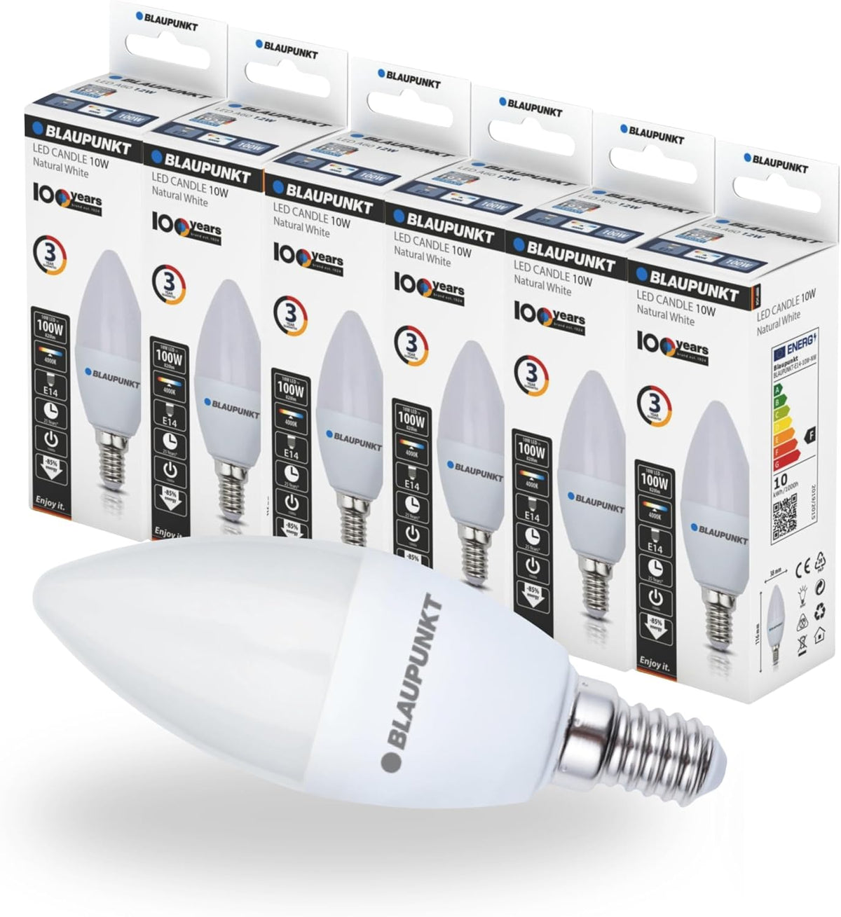 Blaupunkt E14 LED Light Bulb Candle Shape – 10W (Equivalent to 80W - 100W), 820 Lumens, 4000K Neutral White LED – Non‑Dimmable, E14 Screw Base, Energy‑Efficient Home Lighting – Pack of 1