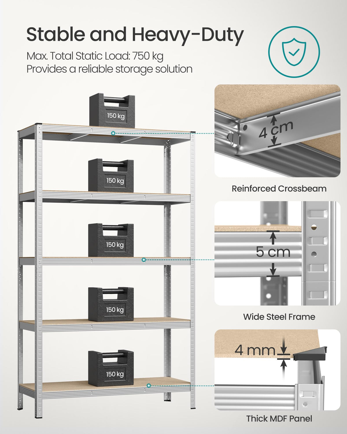SONGMICS 5-Tier Heavy-Duty Shelving Units, Set of 2, Boltless Assembly