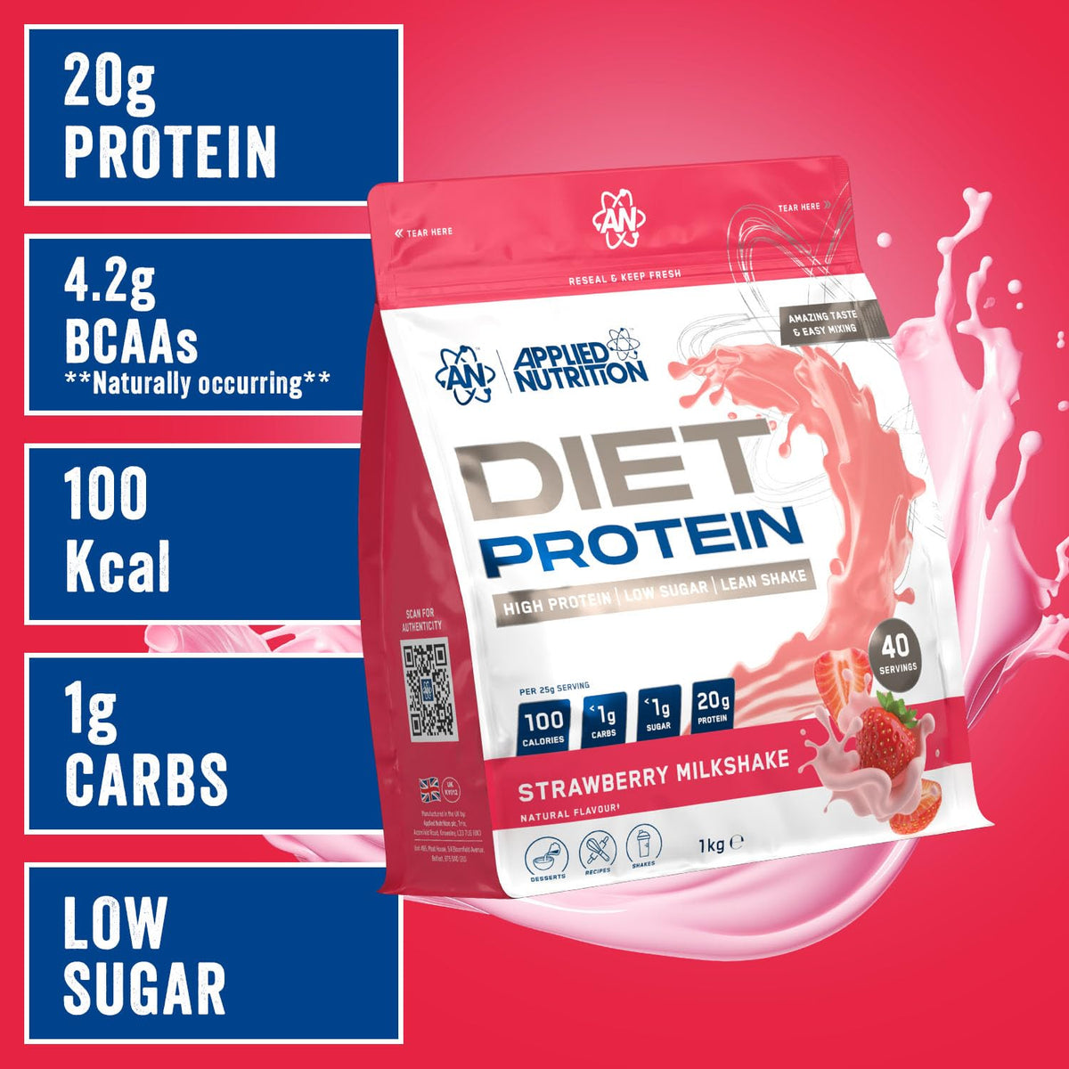 Applied Nutrition Diet Whey - High Protein Powder Supplement, Low Carb & Sugar, for Weight Management with CLA, L Carnitine, Green Tea (450g - 18 Servings) (Vanilla)