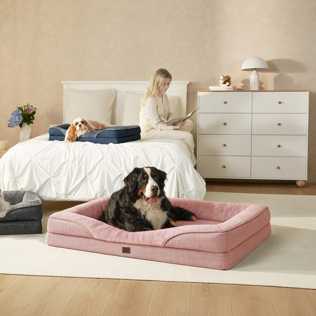 EHEYCIGA Memory Foam Orthopedic Dog Beds Large, 91x68x17cm, Dark Grey