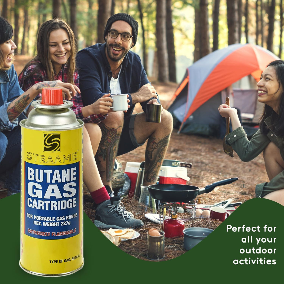 Straame Camping Gas Cartridges 227g, Portable Push-Fit Canisters, Pack of 4
