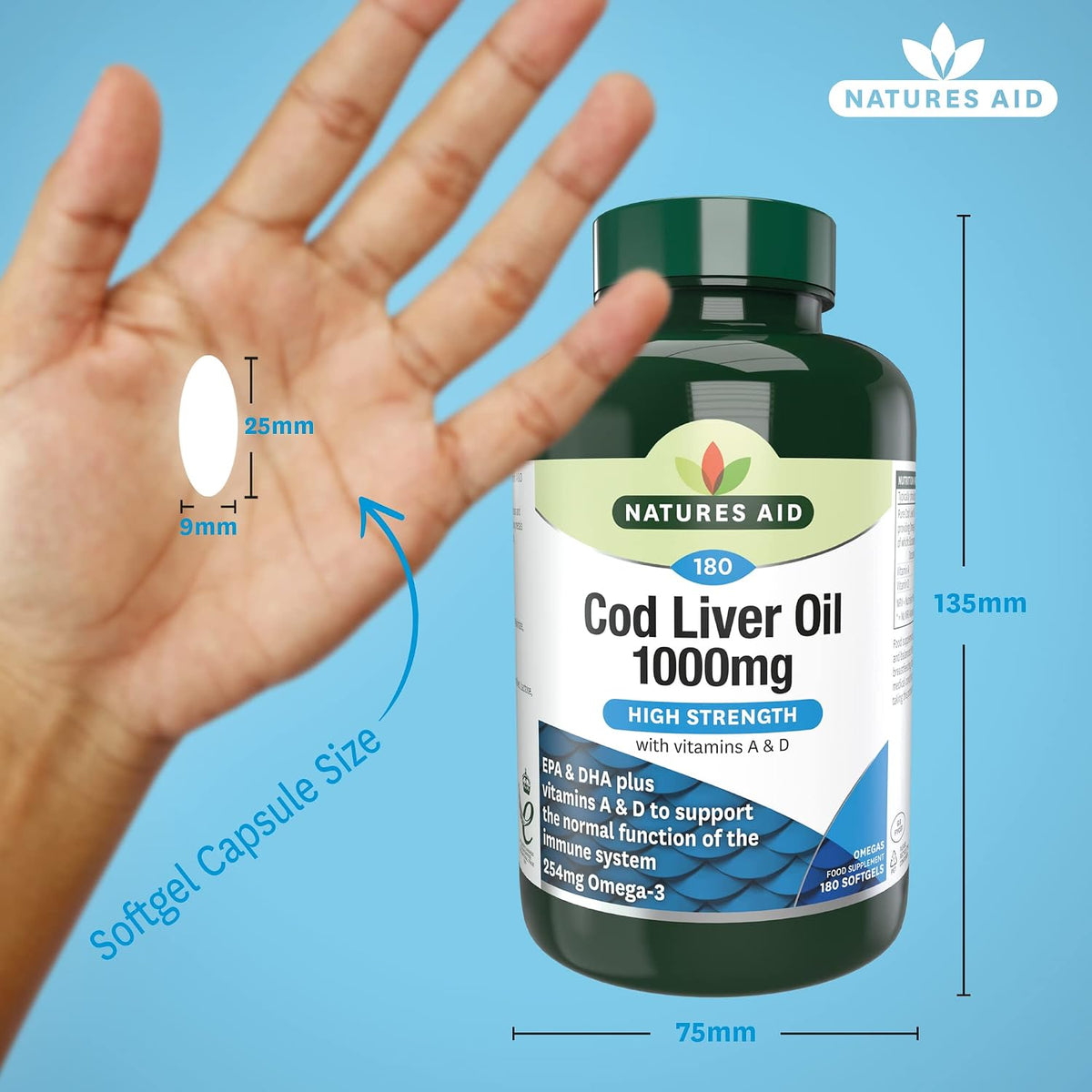 Natures Aid Cod Liver Oil 1000mg – 180 Capsules