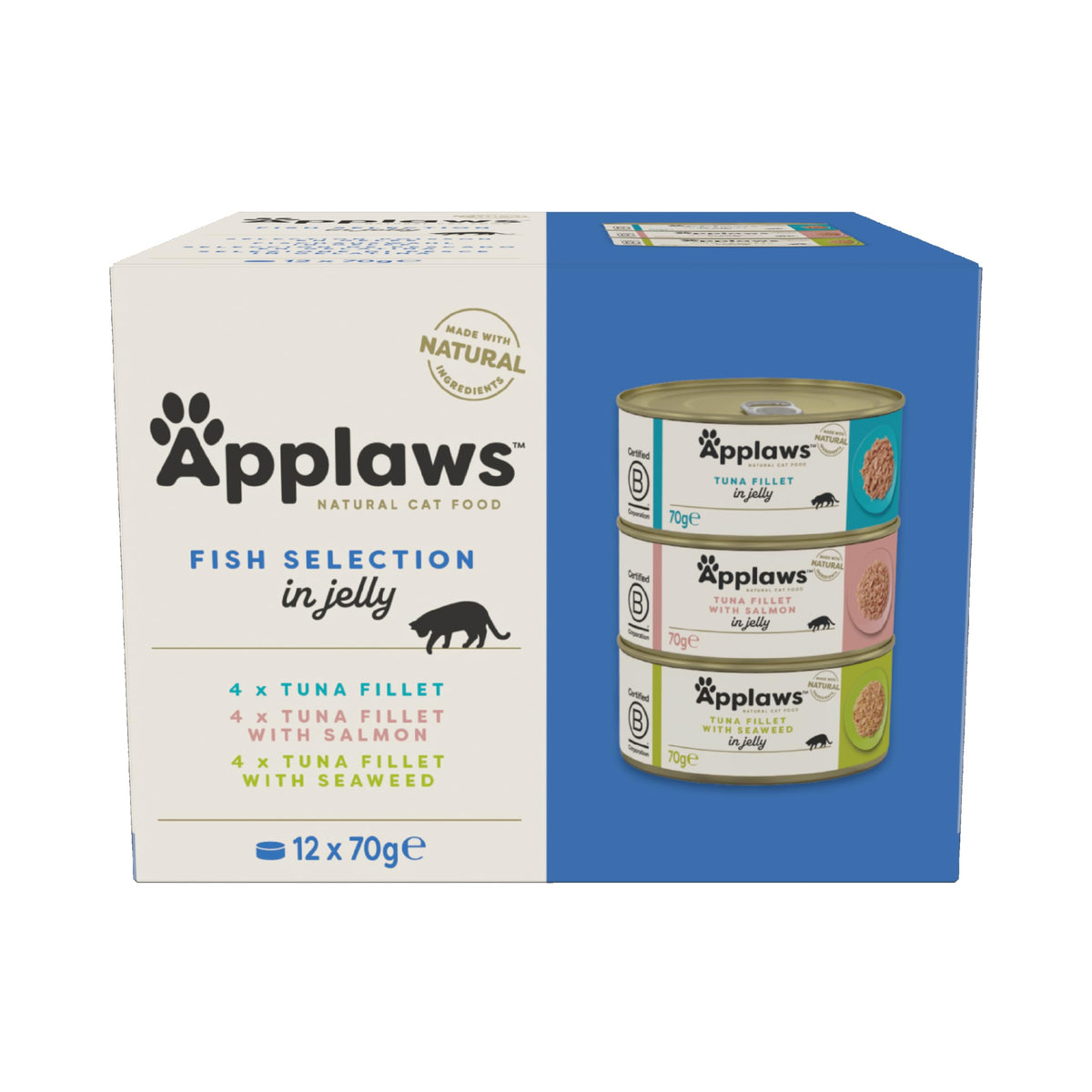 Applaws Natural Wet Cat Food, Multipack Fish Selection in Broth 70 g Tin (Pack of 12)
