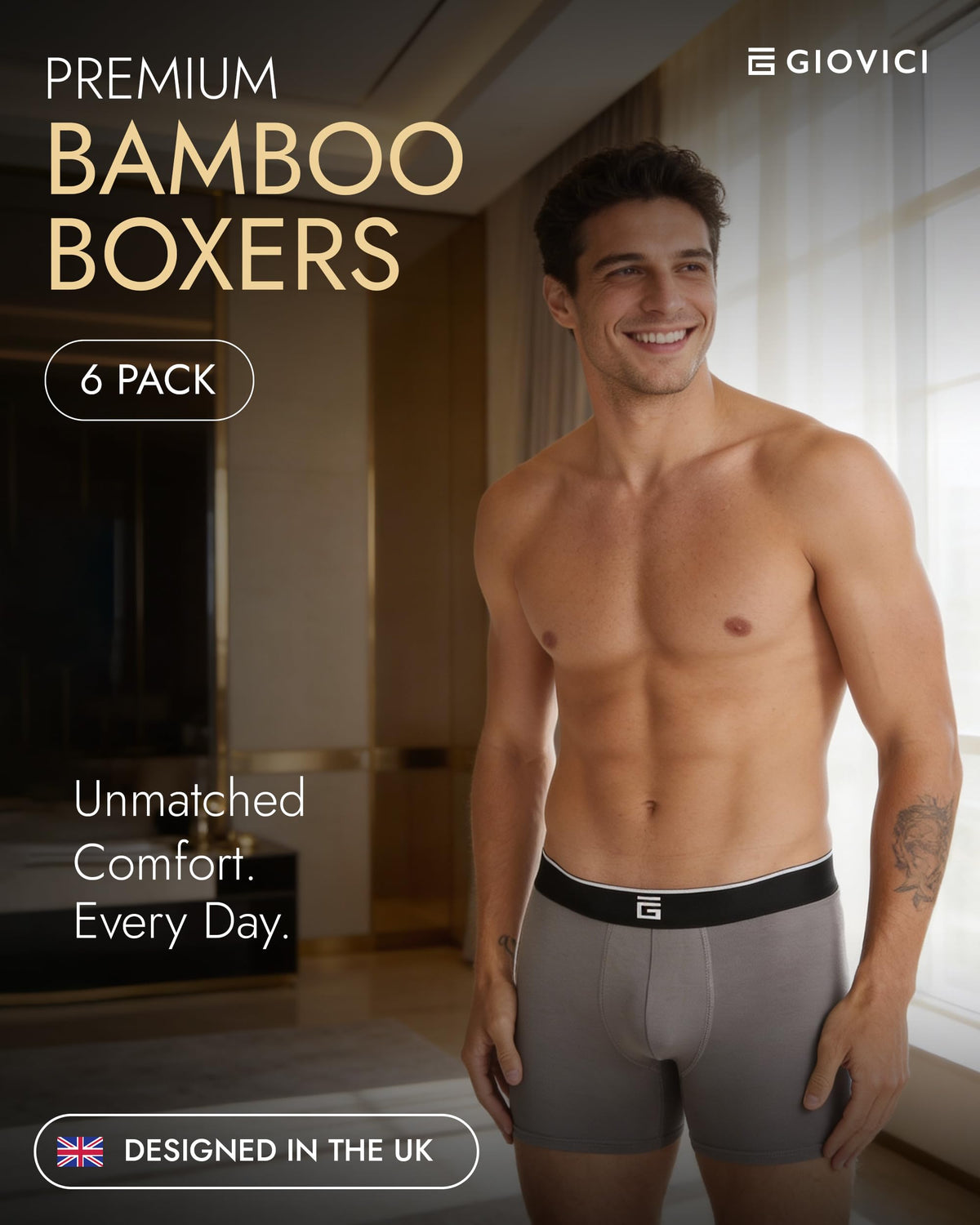 Giovici Mens Boxers Bamboo Anti Chafing Soft Comfortable Boxer Briefs Longer Leg - Boxer Shorts Multipack - Moisture Wicking Technology