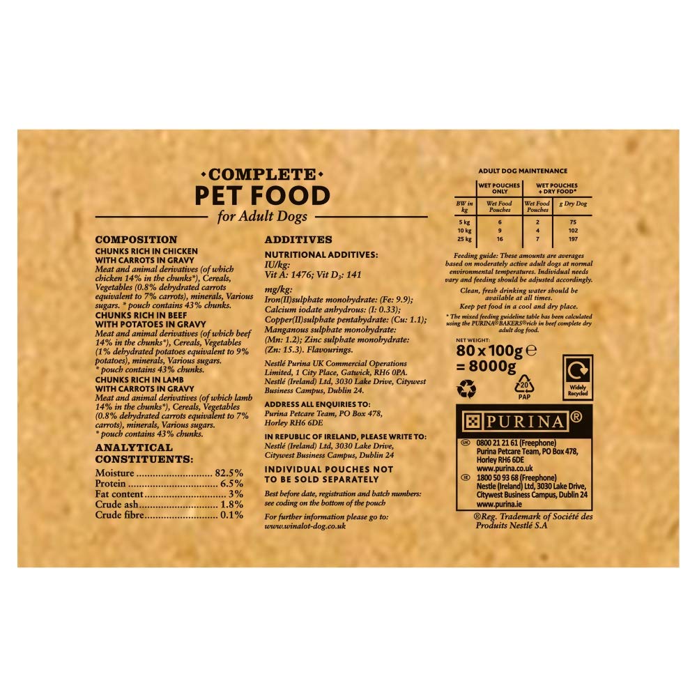 WINALOT Sunday Dinner Mixed in Gravy Wet Dog Food Pouches 40x100g