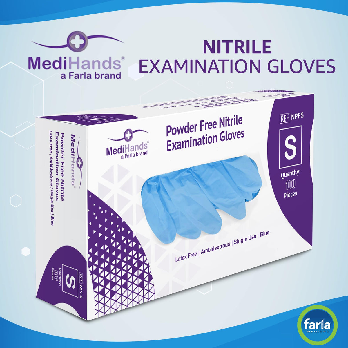 MediHands Nitrile Gloves Medium, Blue Heavy Duty Disposable Glove and Surgical Gloves, Powder Free and Latex Free, Medical, Food, Multi Use, Pack of 100