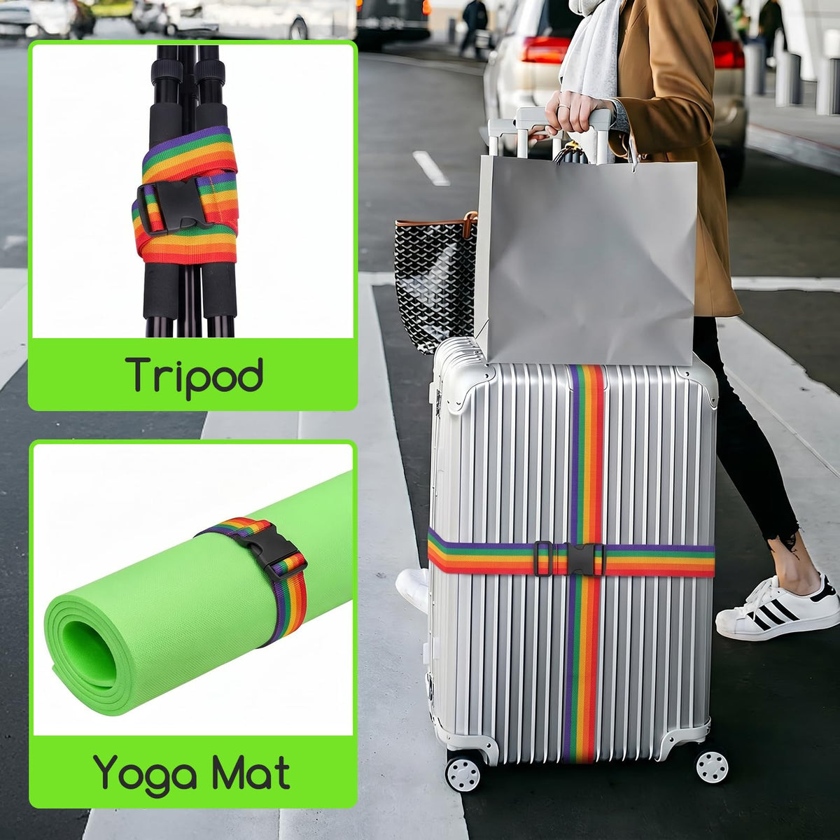 WISYOK Luggage Straps Extended, 4 Pack, 130-250cm Adjustable, Blue Orange