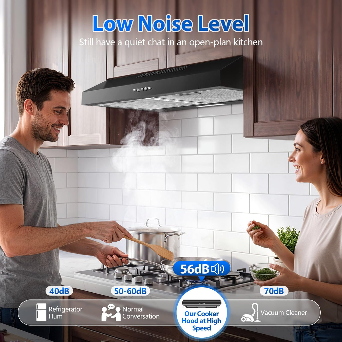 TopStrong 60cm Under Cabinet Cooker Hood, 250m³/h Slim Kitchen Extractor Fan, 3 Speed, A+ Energy Rating, LED Light, 430 Stainless Steel, Recirculating & Ducted Extractor Hood