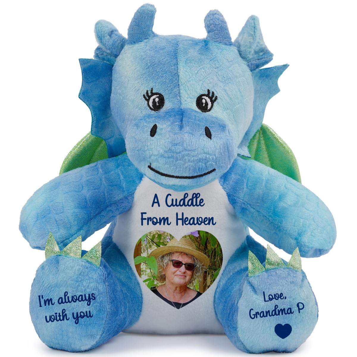 Personalised Memory Teddy Bear with Heart-Shaped Photo – “A Cuddle From Heaven” Keepsake Gift – 28 Bear Styles – Add Your Text & Choose Colour – Custom Memorial Bear (White Angel Teddy)