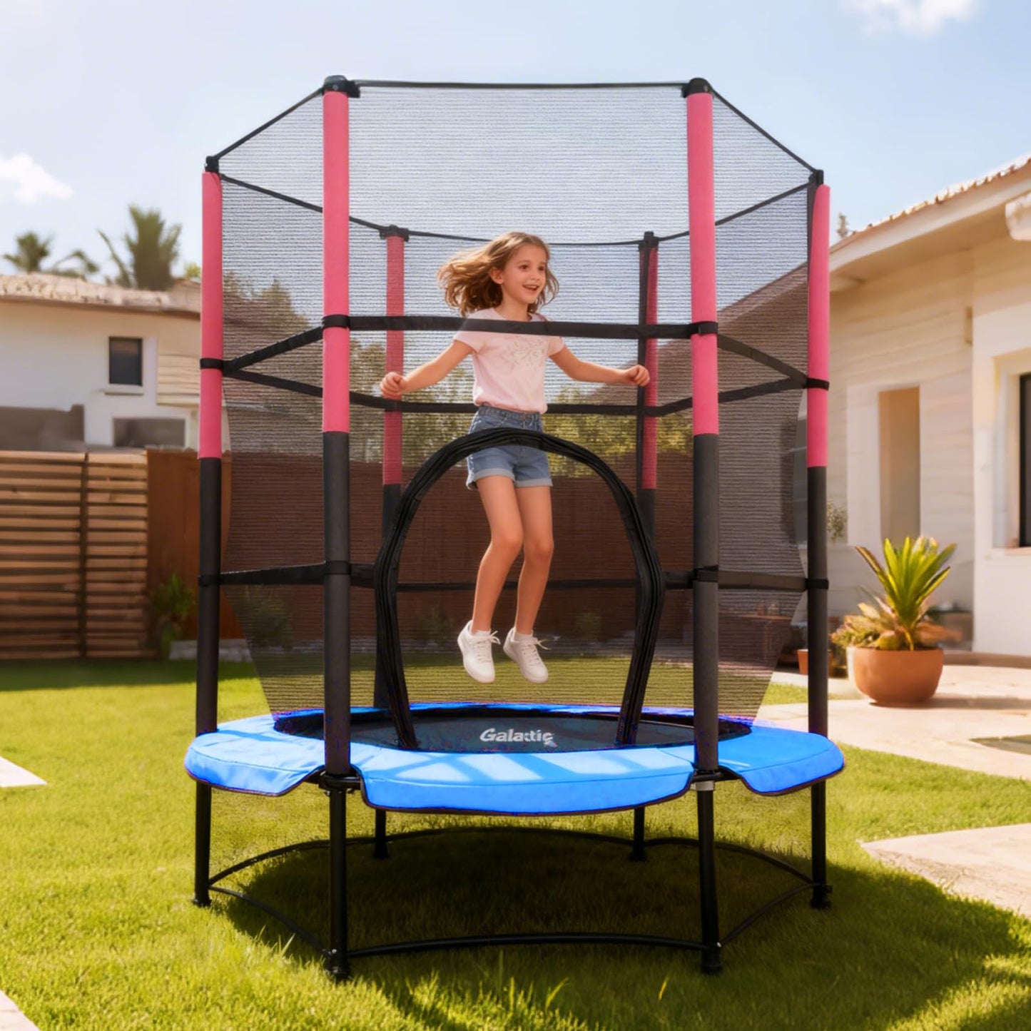 GALACTICA 55" Kids Mini Trampoline with Safety Enclosure Net — Max 25 kg | 4 Colours