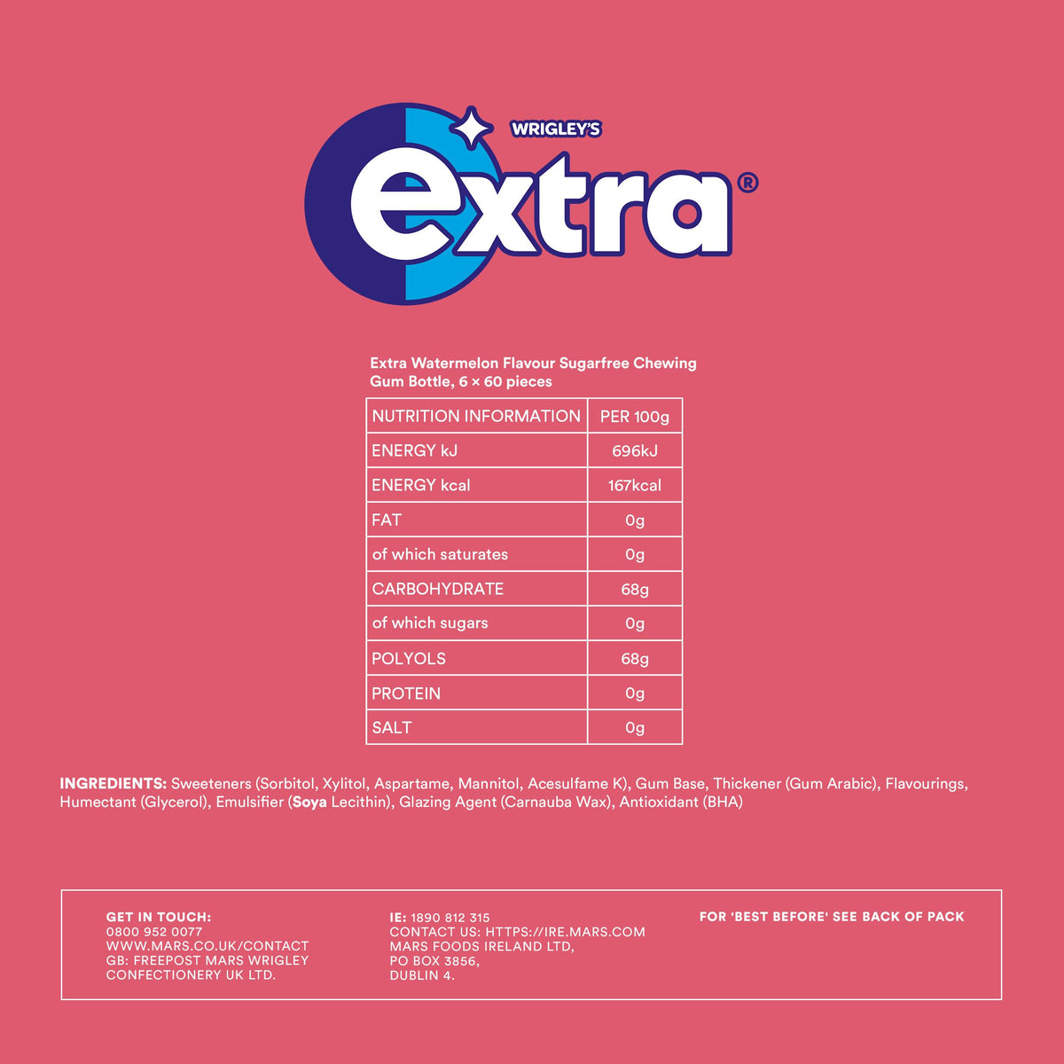 Wrigley's Extra White Bubblemint Sugar Free Chewing Gum Bottle 46 Pieces