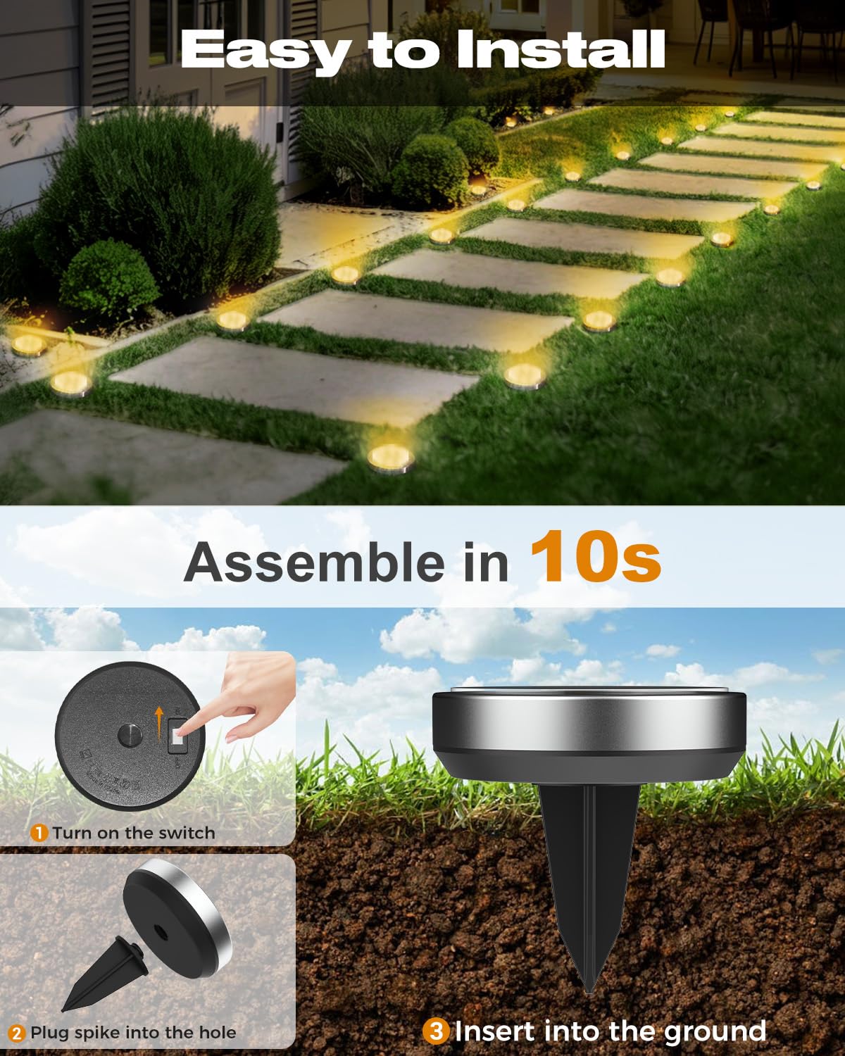 btfarm Solar Lights Outdoor Garden, 6 Pack 8 LED Solar Ground Disk Lights Outdoor IP65 Waterproof for Garden Pathway Lawn Patio Yard Landscape (Blue)