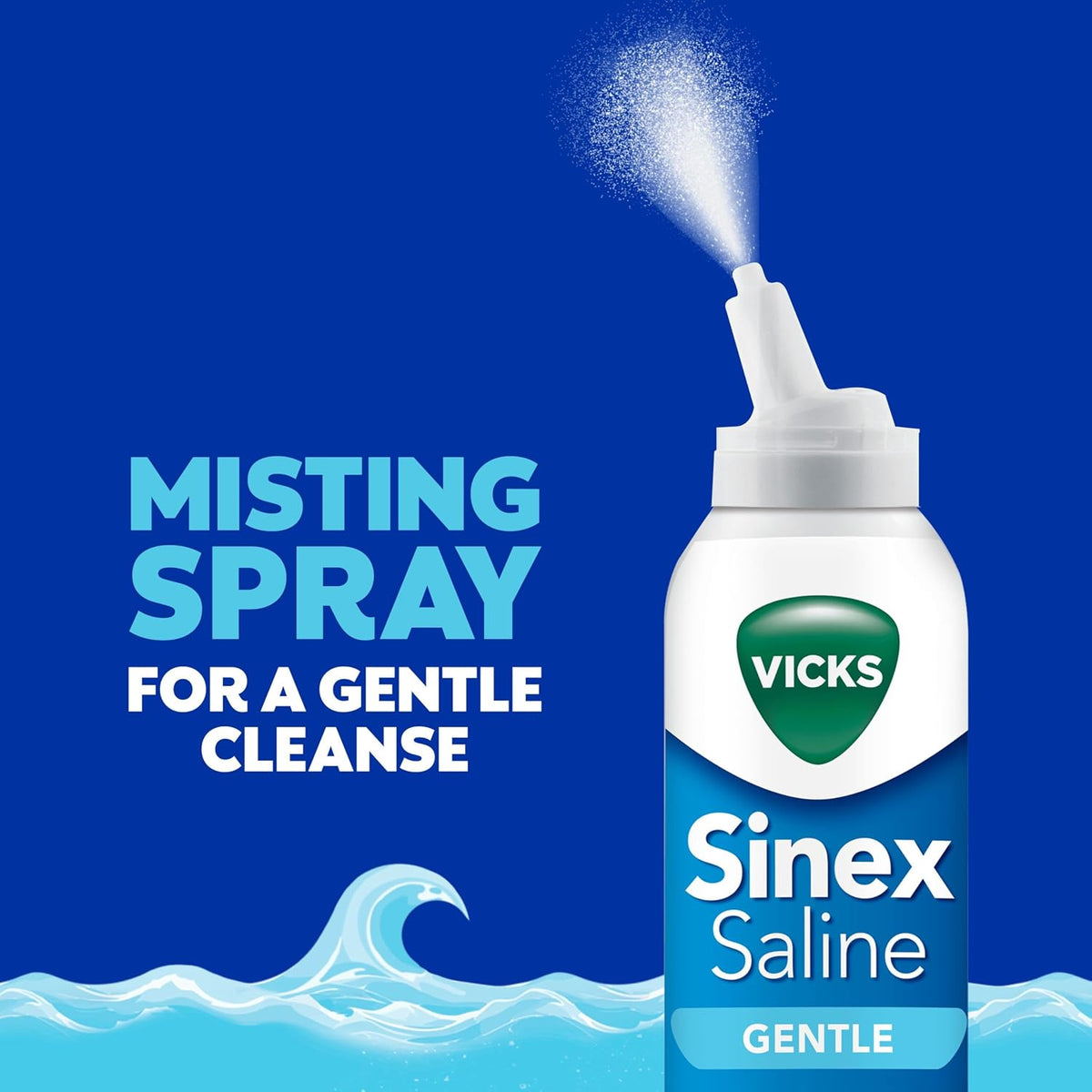 Vicks Sinex Gentle Saline Nasal Spray, 120ml - 3-in-1 Action: Cleans, Removes Mucus & Helps to Moisturize and Hydrate, with Isotonic Sea Water, Aloe Vera and Hyaluronic Acid – Suitable from 1 Year+