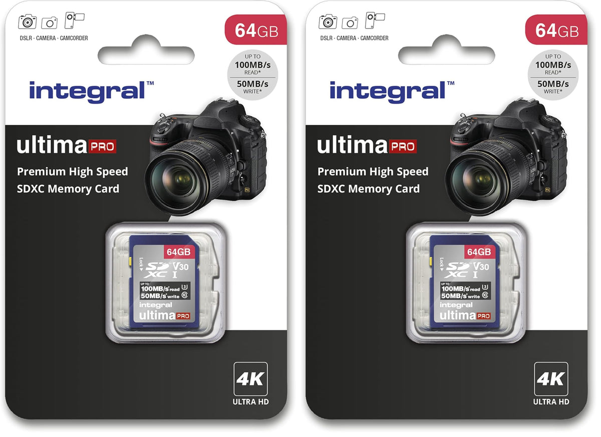 Integral 64GB SD Card 4K Ultra-HD Video High Speed SDXC V30 UHS-I U3 Class 10 Memory Card up to 100MB/s, Color May Vary