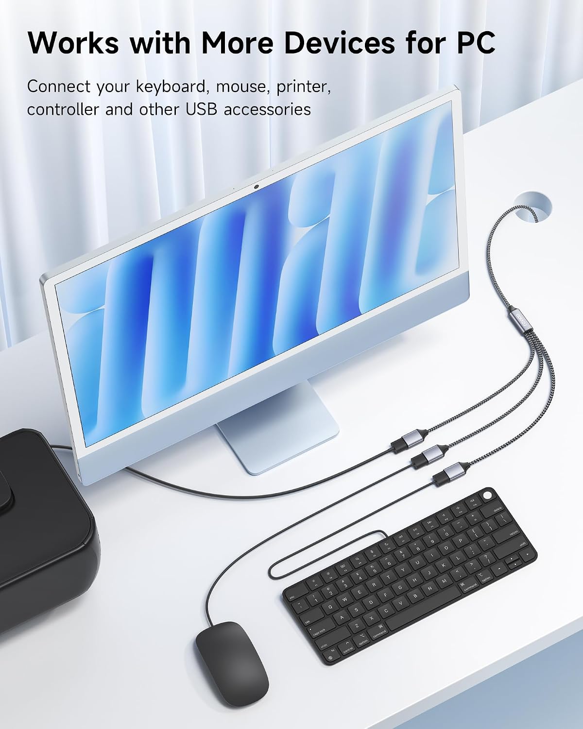 RAVIAD USB Splitter 3 Port, 1 Male to 3 Female USB 2.0 Extension Cable 1M