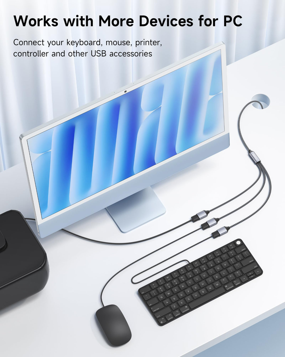 RAVIAD USB Splitter 3 Port, 1 Male to 3 Female USB 2.0 Extension Cable 1M