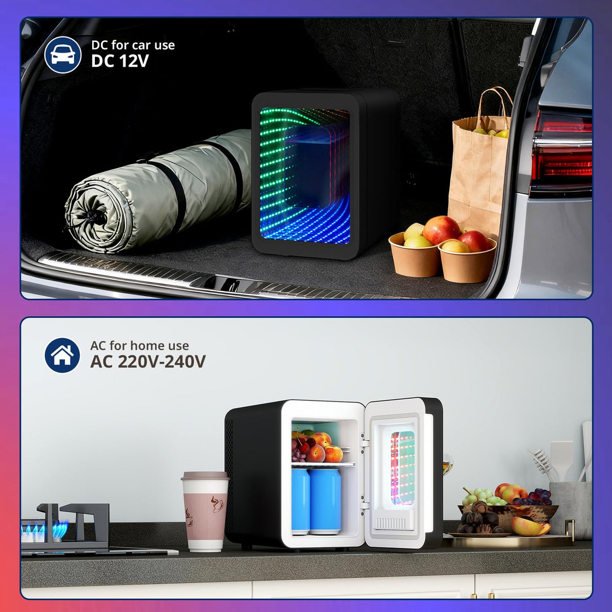 ARTETHYS Mini Fridge for Bedrooms, 4L Car Skincare Fridge with LED Mirror
