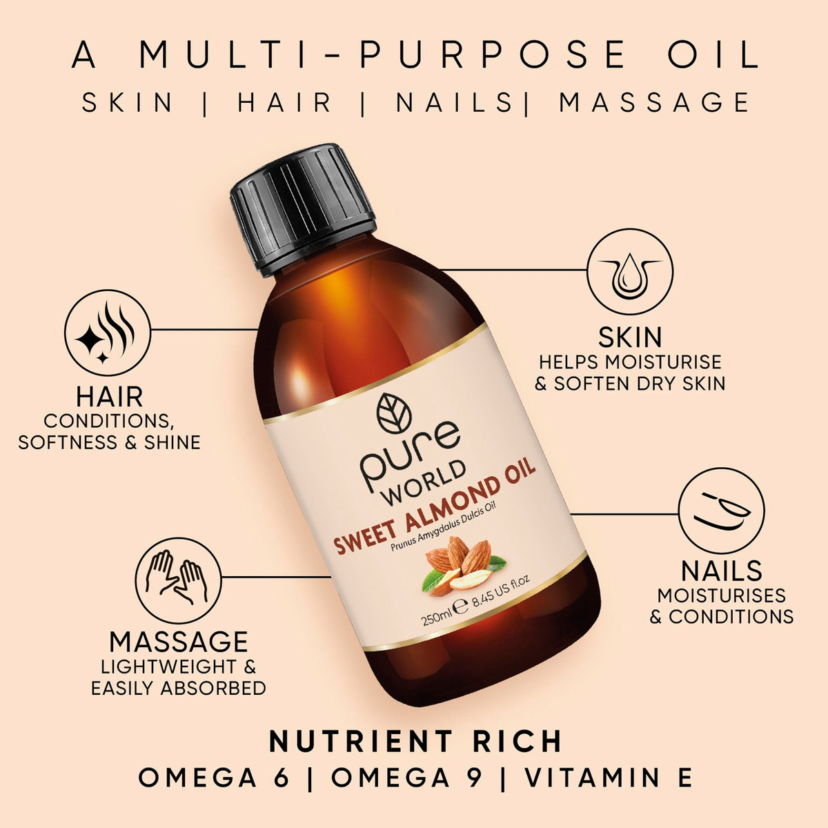Pure World Natural Castor Oil 250ML Cold & Freshly Pressed 100% Pure and Undiluted Hexane Free Nourish Your Skin and Hair Eyebrows, Nails, Beard, Hair, Eyelash Growth Food Grade