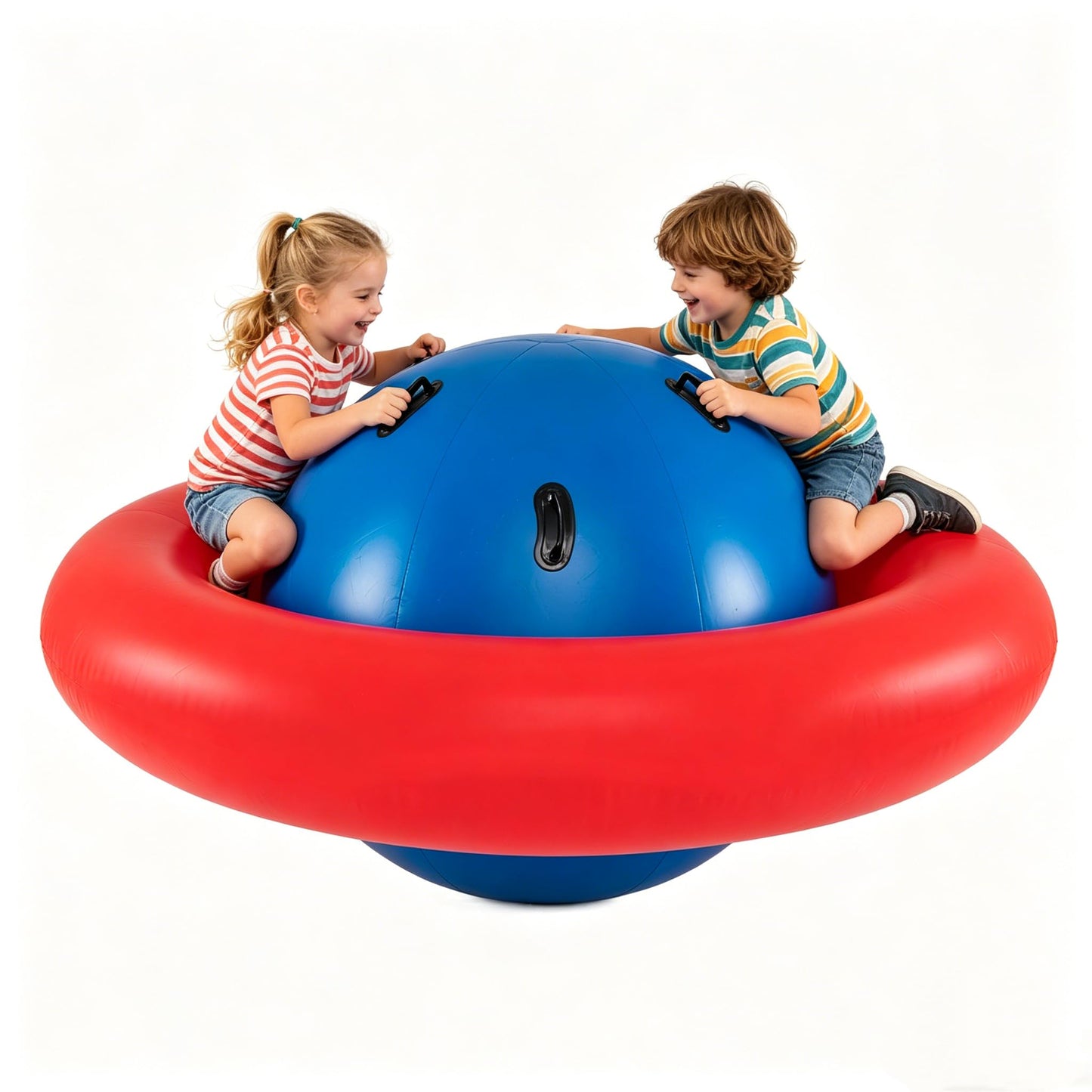GYMAX 88'' Inflatable Dome Rocker Bouncer, Giant Inflatable Rocking Planet with 6 Handles, Indoor Outdoor Large Blow Up Rocking Ball for 5 Years Old+ Boys Girls, Max Weight 113kg (Pink+Green)
