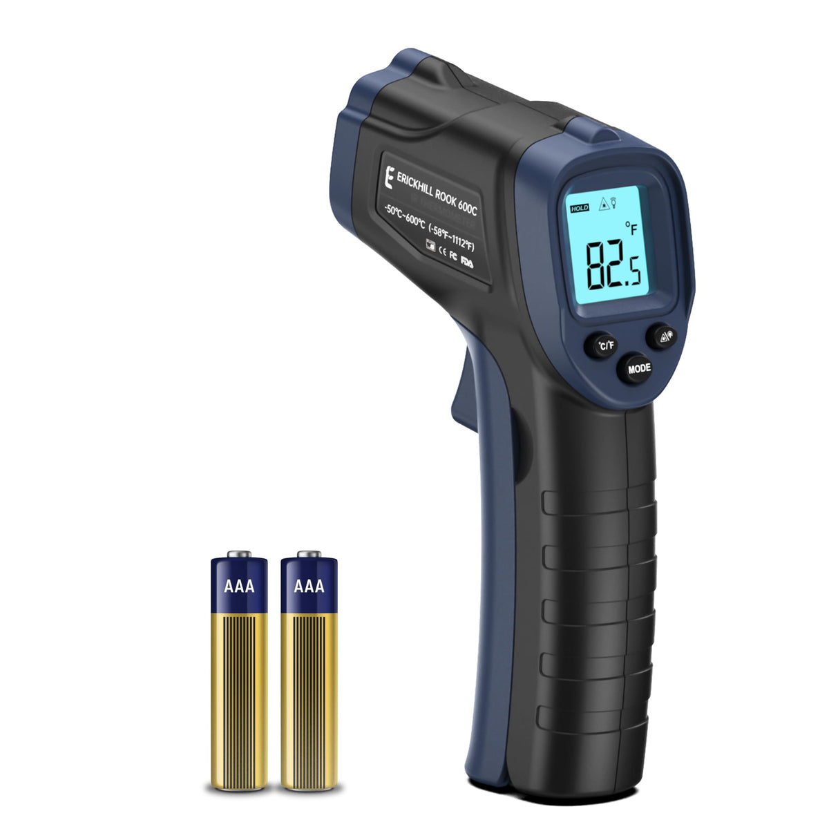 ERICKHILL Infrared Thermometer -50℃~550℃ With -50~260℃ Meat Thermometer, Non-Contact Laser Thermometer Gun LCD Backlit Digital Display Adjustable Emissivity - for Vehicle Repair/Cooking/BBQ/Freezer