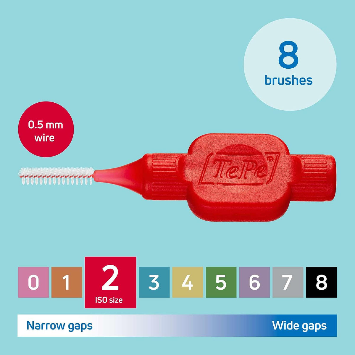 TePe Interdental Brush, Original, Red, 0.5mm/ISO 2, 8pcs