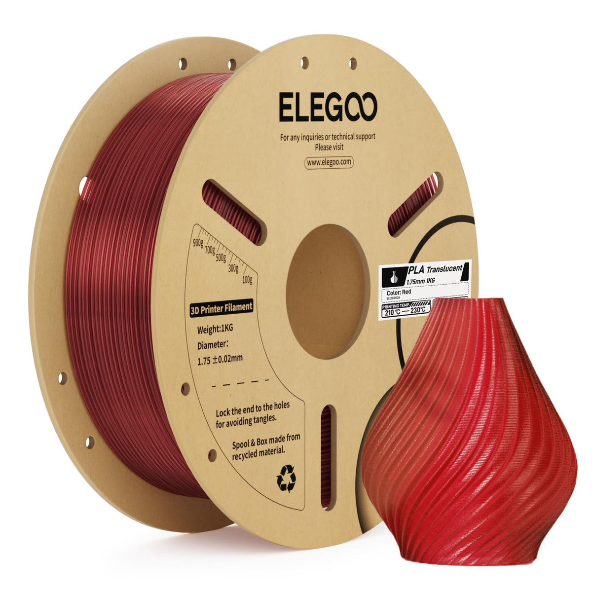ELEGOO PLA Filament 1.75mm Black 1KG, 3D Filament Dimensional Accuracy +/- 0.02mm, 1kg Cardboard Spool(2.2lbs) 3D Printing Filament Fits for Most FDM 3D Printers