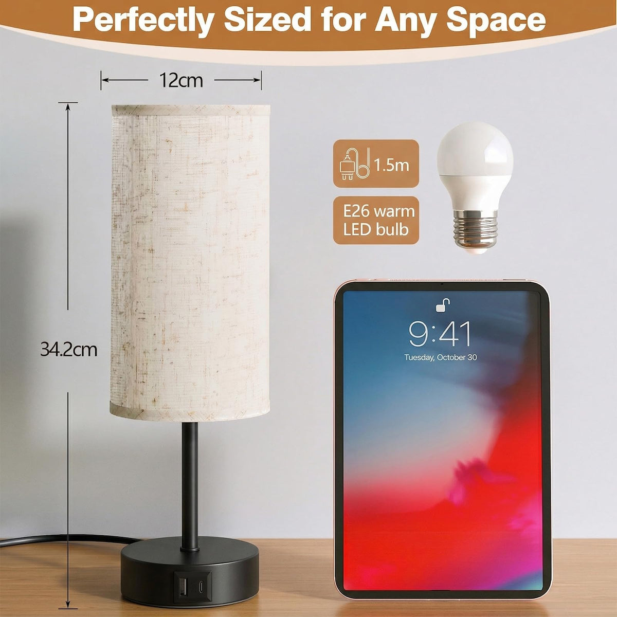 Bedside Lamp, Touch Table Lamp for Bedroom, Living Room & Office
