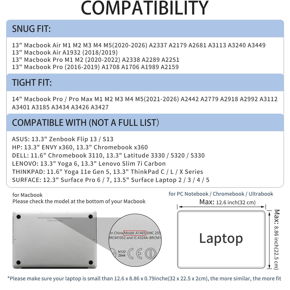RAINYEAR Laptop Sleeve for 14 Inch Notebook Chromebook 15" Macbook Air M5