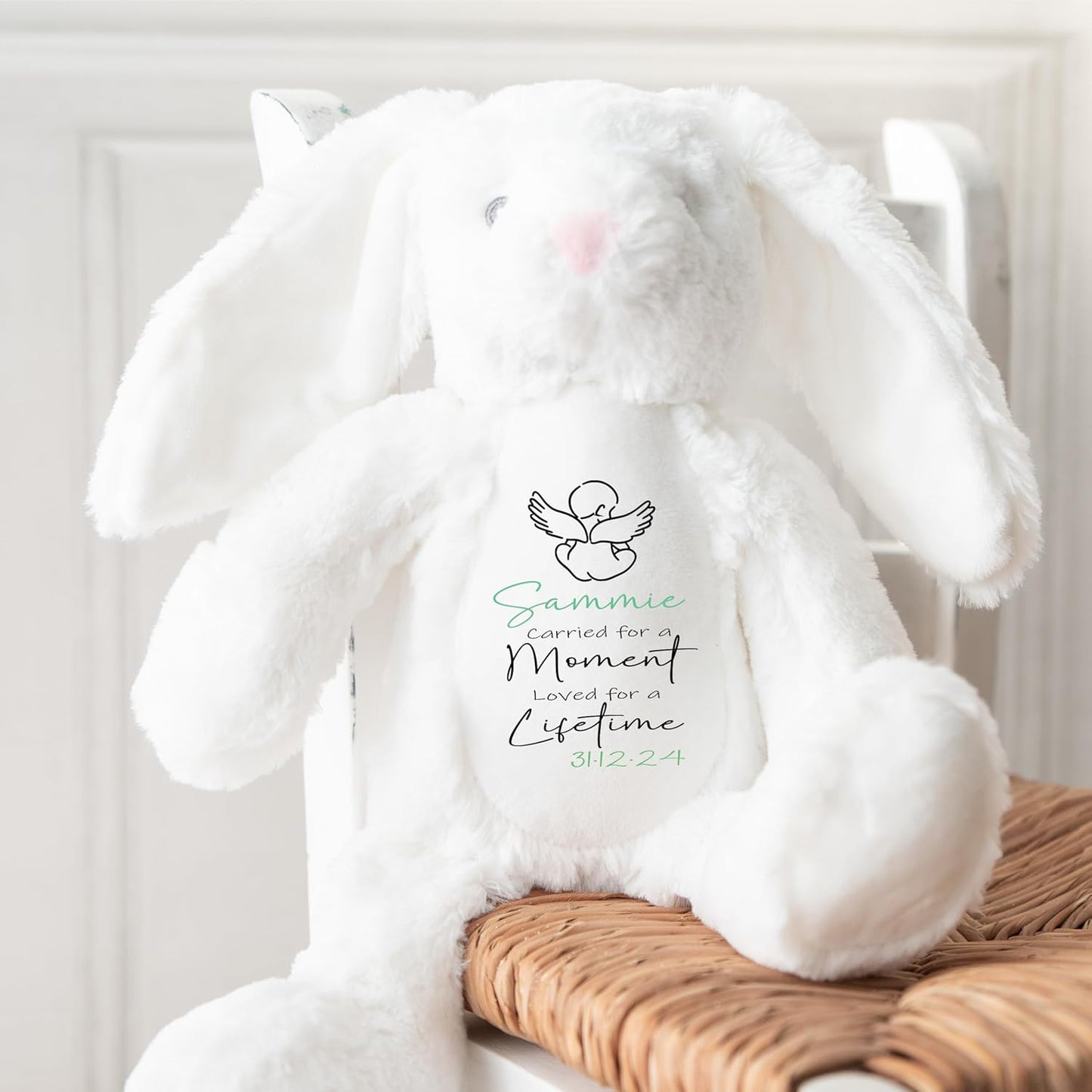 Personalised Teddy Baby Memorial Keepsake | Customised with Name or Message | Tribute for Baby Loss | Velveteen Rabbit Soft Toy | Grey, White