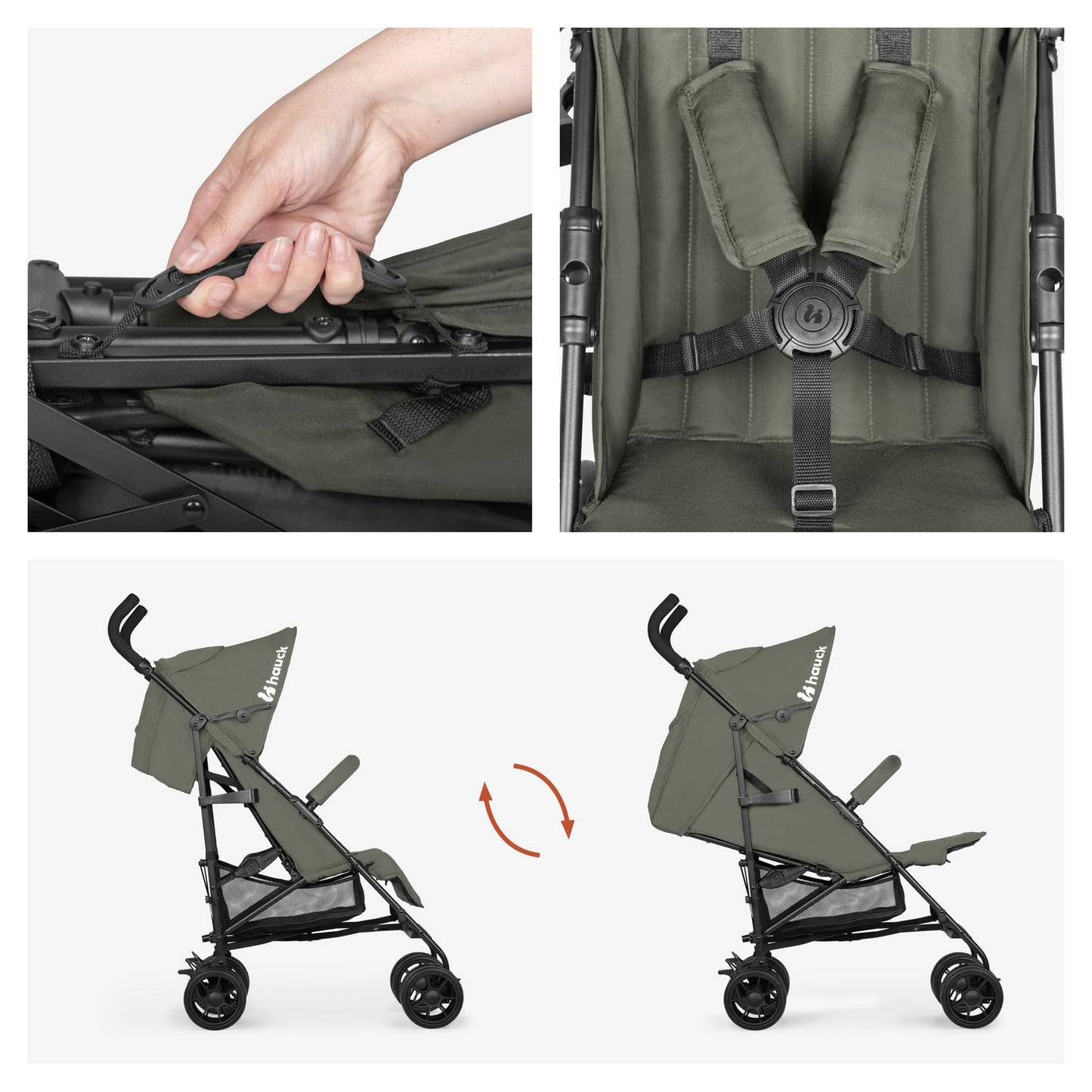 Hauck Fold N Care, Black (No Raincover) - Lightweight Umbrella Pushchair with Raincover from 6 Months to 22 kg, Lie Flat, Compact Fold, Sun Canopy UPF 50+, EVA Wheels, Large Basket, Travel Stroller