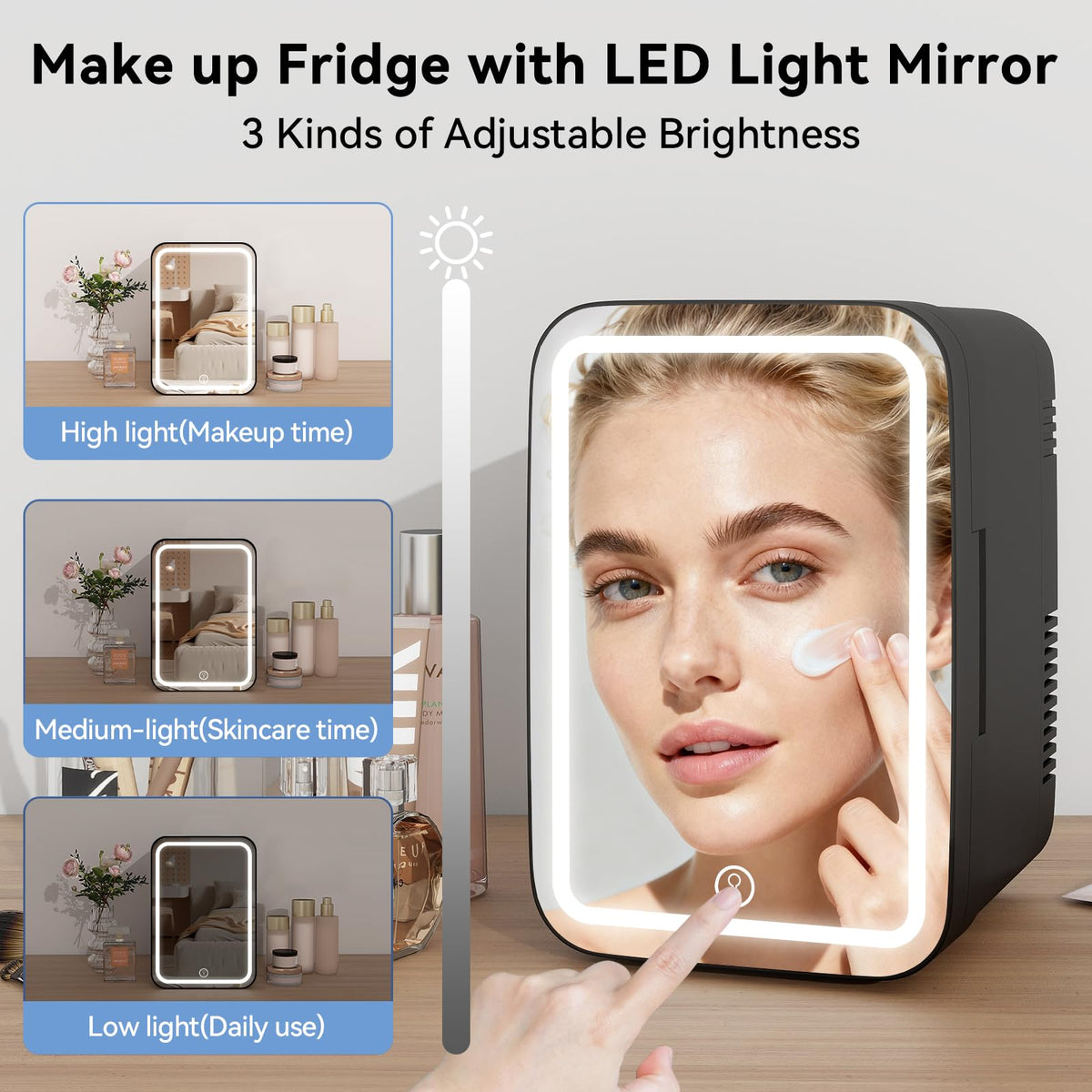 ARTETHYS Mini Fridge for Bedrooms, 8L Skincare Fridge with LED Mirror