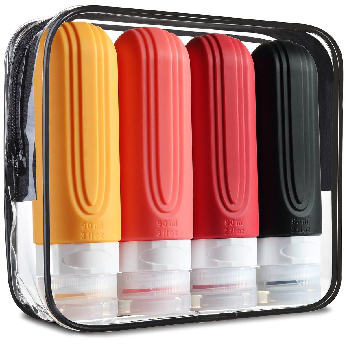 Mrsdry Travel Bottle for Toiletries, Leak Proof Silicone Travel Size 90ml Bottles Refillable Containers for Liquid Shampoo, BPA Free and TSA Approved Travel Accessories with Clear Bag (4 Pack)