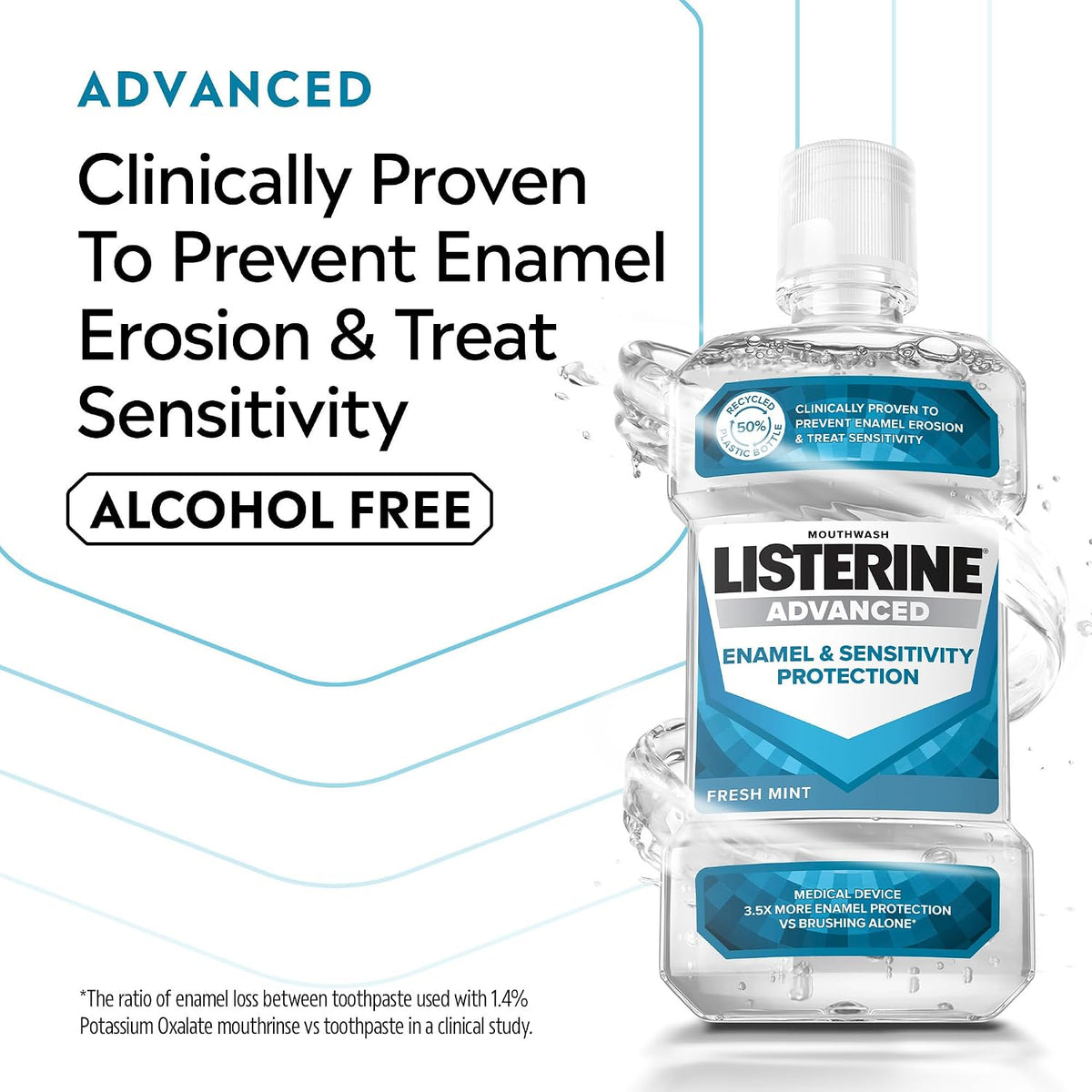 Listerine Advanced Enamel & Sensitivity Protection Mouthwash, Fresh Mint (500ml), Mouthwash to Prevent Enamel Erosion and Treat Sensitive Teeth