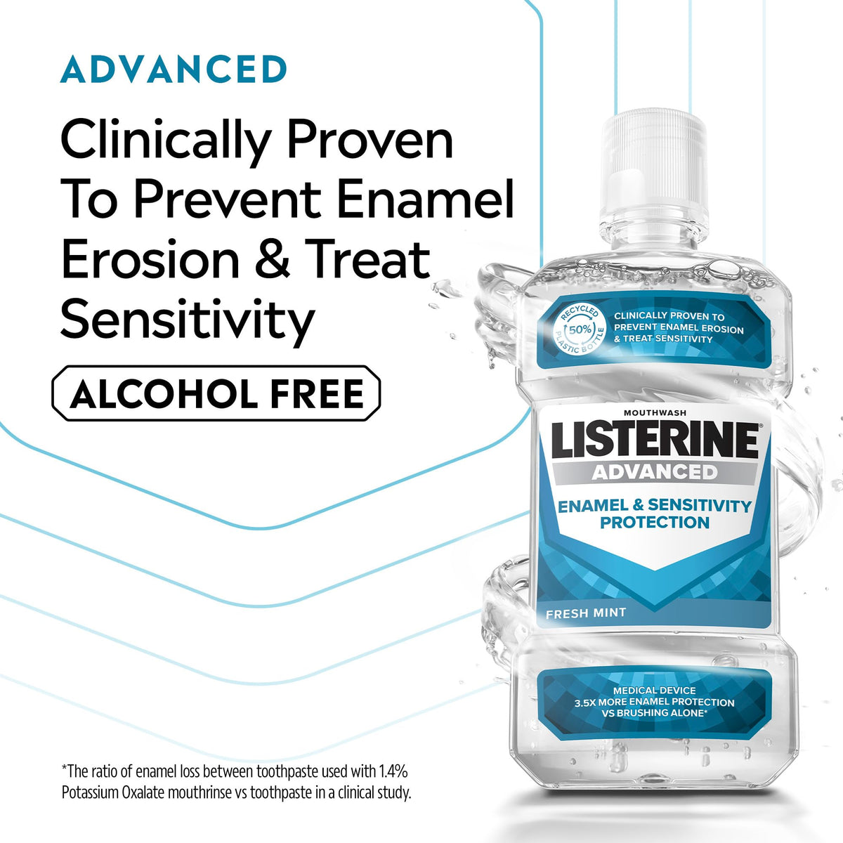 Listerine Advanced Enamel & Sensitivity Protection Mouthwash, Fresh Mint (500ml), Mouthwash to Prevent Enamel Erosion and Treat Sensitive Teeth