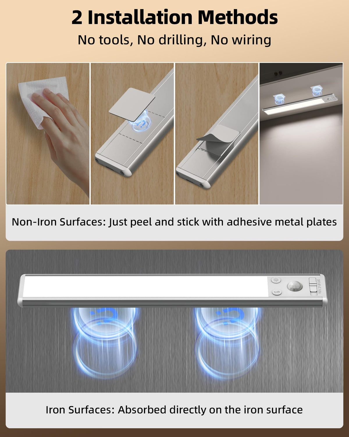 EZVALO Under Cabinet Kitchen Lights, Motion Sensor Lights Indoor 2-Pack