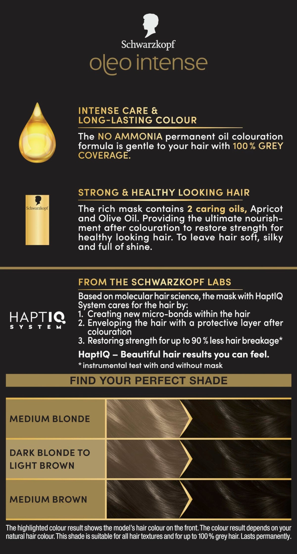 Schwarzkopf Oleo Intense Permanent Hair Colour 4-60 Gold Brown | Ammonia Free Oil Hair Dye | 100% Grey Coverage | Long-Lasting Rich Colour | With HaptIQ System & Caring Oil Mask (Pack of 2)