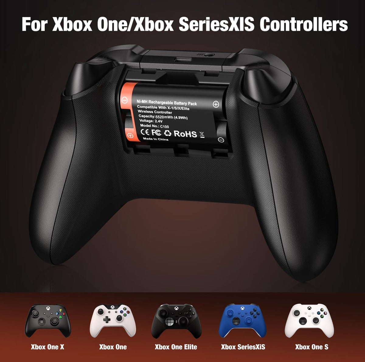 Rechargeable Battery Pack for Xbox One/Series Controller, 4x6200mWh Battery Pack with Charger/Cooling RGB/25H Playtime, Compatible with Xbox One/S/X/Elite 1, Series S/X Controller