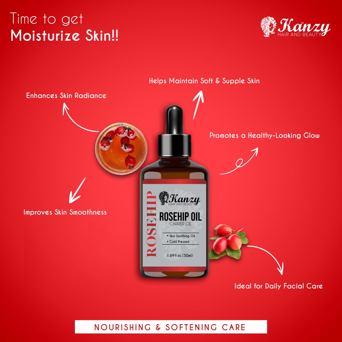 Kanzy Vitamin E Oil for Skin, Hair, Lips and Face - Naturally Sourced Multi-Purpose Plant-Based Vitamin E Oil for Hair Growth as Skincare and Haircare Product for both Men and Women (30 ml)