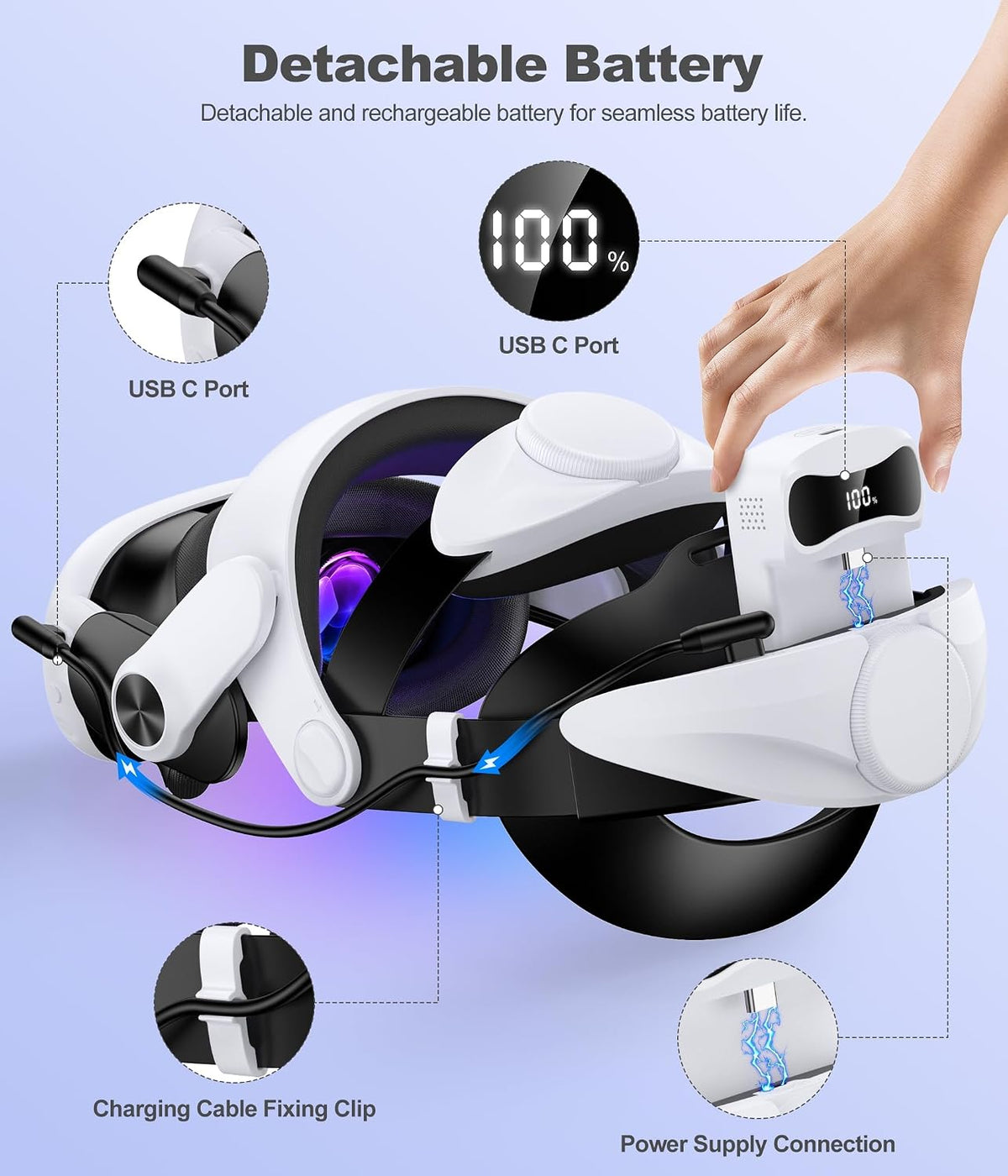 Comfortable Head Strap for Meta Quest 3S/3/2 with 7500mAh LED Display Battery Bank,VR Headset Elite Strap Replacement,All-Directional Adjustable Oculus Headstrap,Enhanced Support & Reduce Pressure