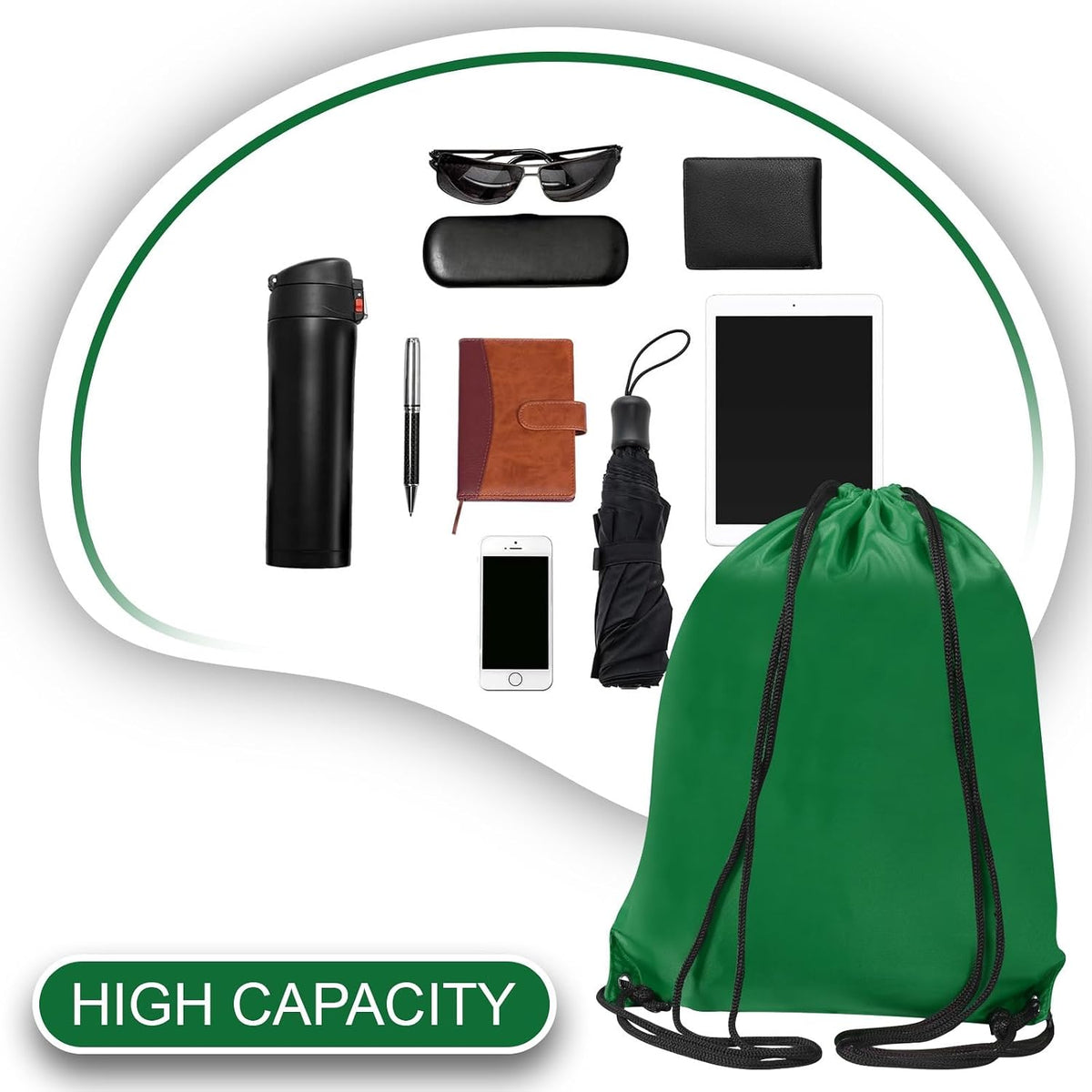 WESTWOOD FOX Drawstring Gym Bag String Bags Gym Sack Backpack PE Bags for Women Men Trainer Swimming Bag Travel Beach School Holidays Suitable for Sports,kids,Boys,Girls (Green)