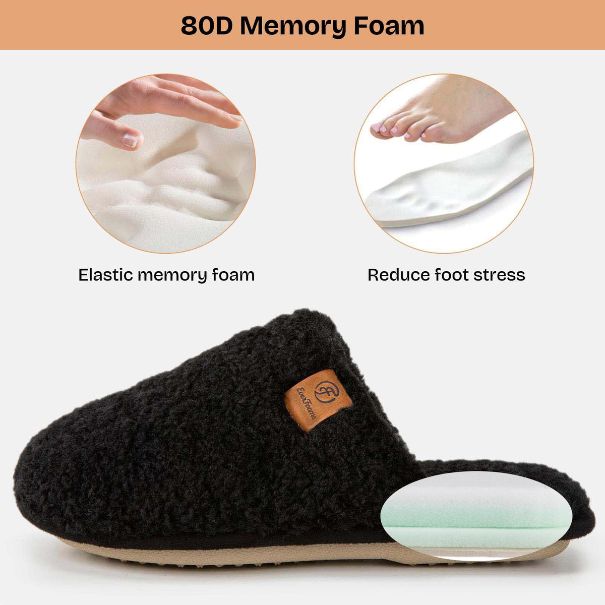 EverFoams Women's Fuzzy Slippers Cosy Memory Foam Indoor Warm House Shoes