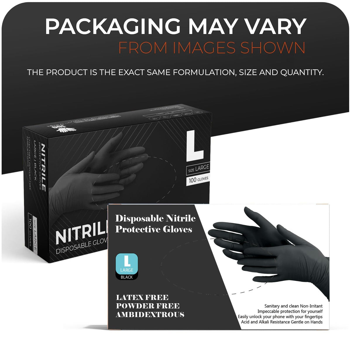 Black Nitrile Disposable Gloves - Latex-Free, Powder-Free, Pack of 100, Strong and Puncture-Resistant, Medical, Food Handling, Tatoo Barber Shop Gloves (Medium)
