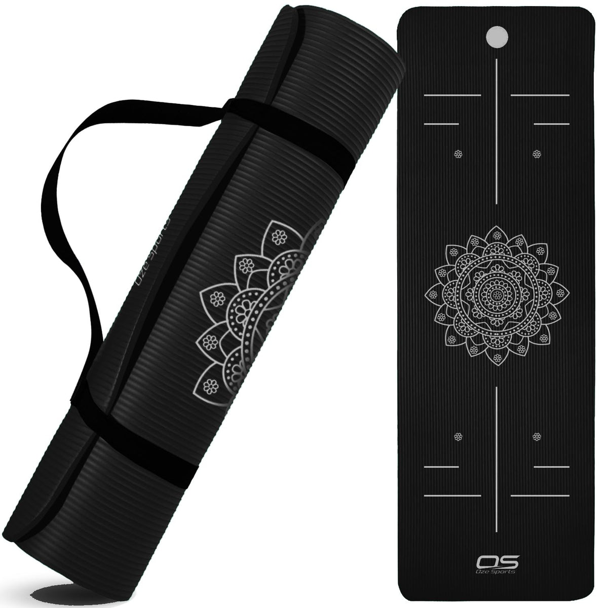 OZE SPORTS Yoga Mat, NBR Foam, Extra Thick, Non-Slip, High Density, Large, for Pilates, Gymnastics, HiiT and Fitness, with Free Carry Strap